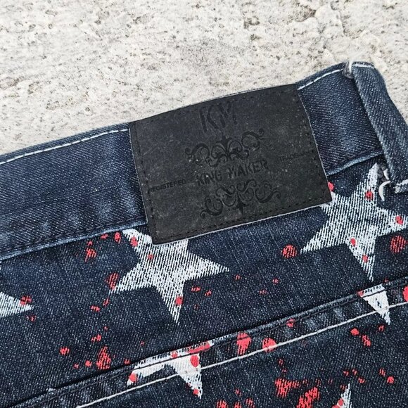 King Maker Men Shorts Blue White Star Patriot Straight Fit Shorts Bermuda Size40 - Picture 6 of 7